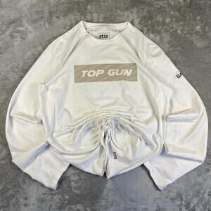 Stio Embroidered Top Gun Athletic Jackson Hole Wyoming White Long Golf Sleeve